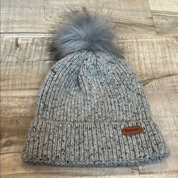 Barbour wool blend pompom heathered gray beanie winter hat - Picture 1 of 5